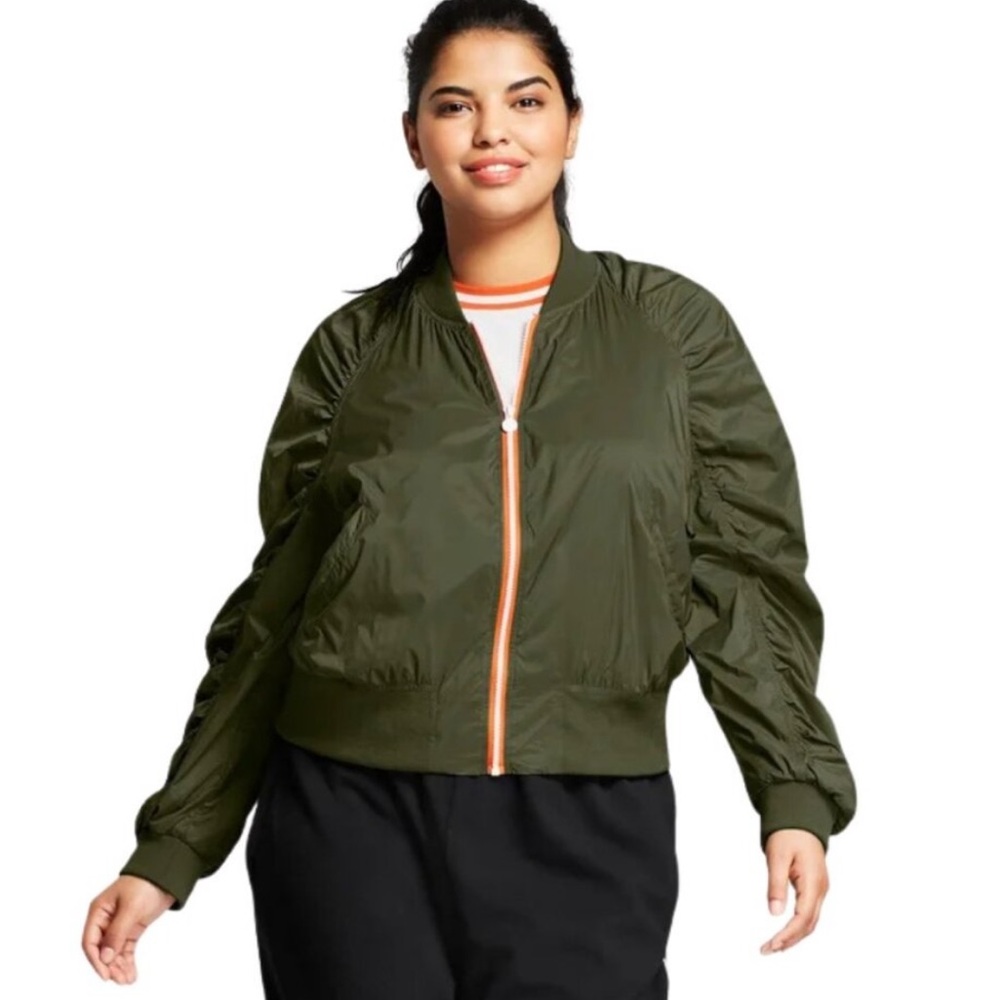 Hunter for Target Lightweight‎ Bomber Jacket Olive Green with Orange Accents Lrg